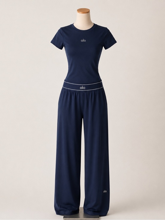 Pants - Navy Blue Set- T-Shirt Top & Wide Leg Pants